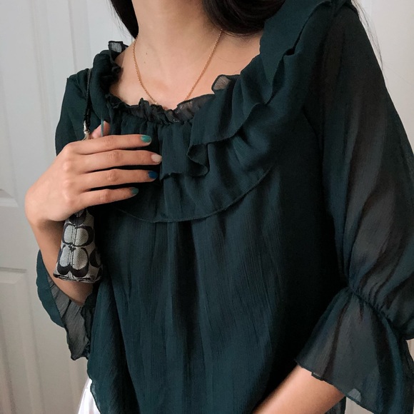 ZARA GREEN RUFFLE MESH TOP - Picture 3 of 4